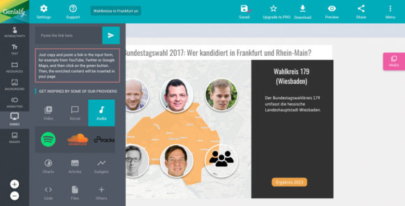 Die Embed-Funktion in Genially bietet viele Optionen.