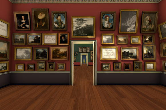Das Städel Museum in der Neuen Mainzer Straßem 1833. Städel Museum Die Hängung dicht an dicht entspricht der Präsentationsform des 19. Jahrhunderts. Bild: Städel Museum